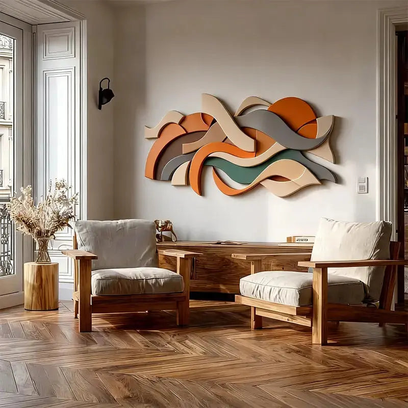 Warm Earthy Tones Layered Wave Textured Wall Decor Artmeto Wood wall art