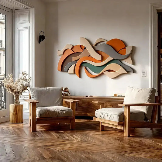 Warm Earthy Tones Layered Wave Textured Wall Decor Artmeto Wood wall art