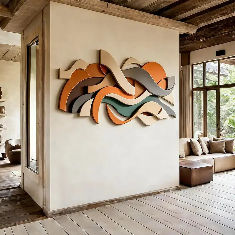 Warm Earthy Tones Layered Wave Textured Wall Decor Artmeto Wood wall art