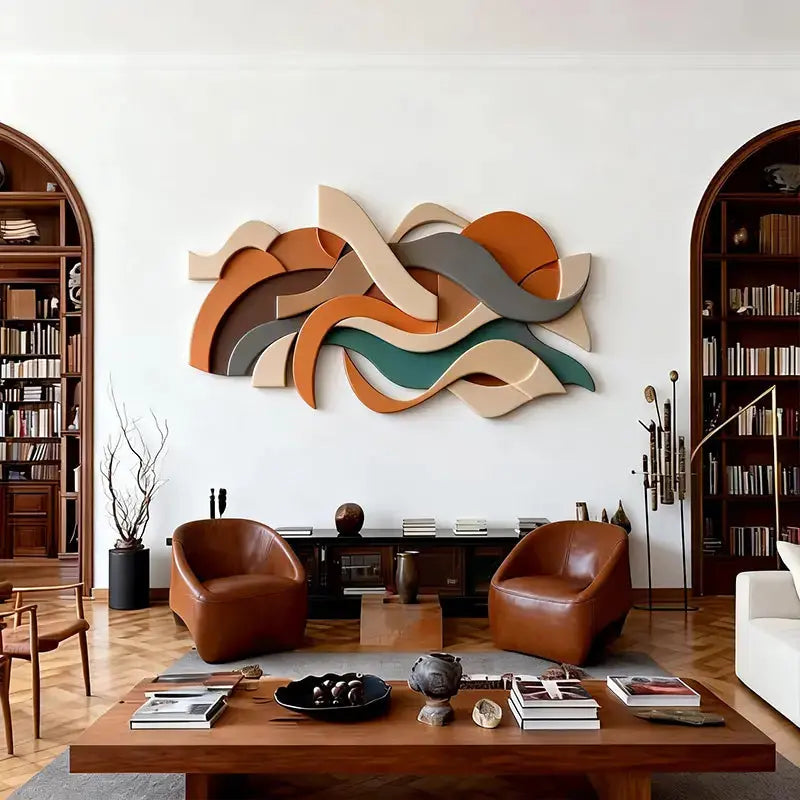 Warm Earthy Tones Layered Wave Textured Wall Decor Artmeto Wood wall art