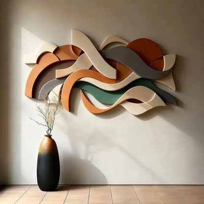 Warm Earthy Tones Layered Wave Textured Wall Decor Artmeto Wood wall art