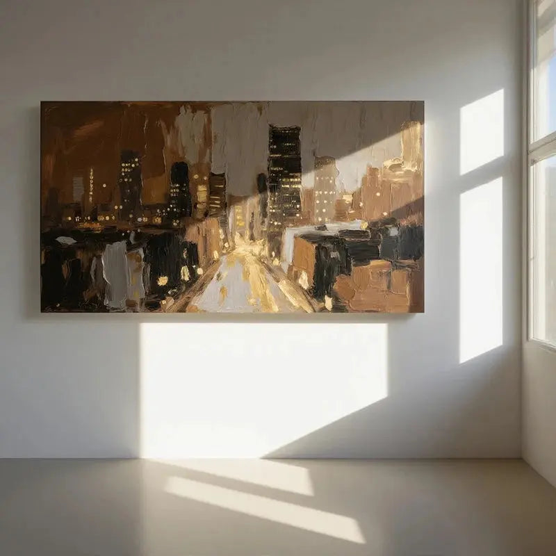 Warm Gold City Street Canvas-Textured Urban Wall Art Decor-Artmeto Artmeto Wood wall art
