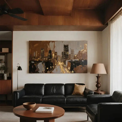 Warm Gold City Street Canvas-Textured Urban Wall Art Decor-Artmeto Artmeto Wood wall art