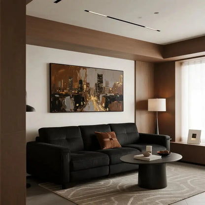 Warm Gold City Street Canvas-Textured Urban Wall Art Decor-Artmeto Artmeto Wood wall art