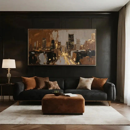 Warm Gold City Street Canvas-Textured Urban Wall Art Decor-Artmeto Artmeto Wood wall art