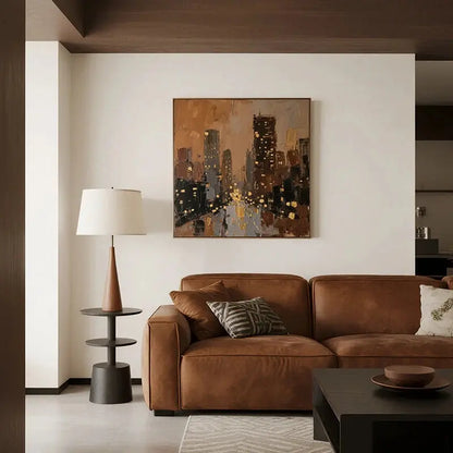 Warm Gold Cityscape Canvas-Textured Urban Skyline Wall Art-Artmeto Artmeto Wood wall art
