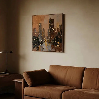 Warm Gold Cityscape Canvas-Textured Urban Skyline Wall Art-Artmeto Artmeto Wood wall art