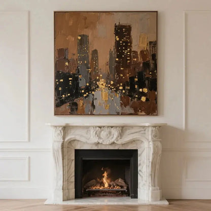 Warm Gold Cityscape Canvas-Textured Urban Skyline Wall Art-Artmeto Artmeto Wood wall art