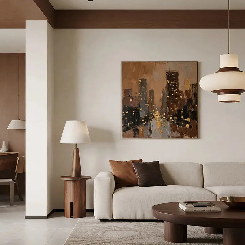 Warm Gold Cityscape Canvas-Textured Urban Skyline Wall Art-Artmeto Artmeto Wood wall art