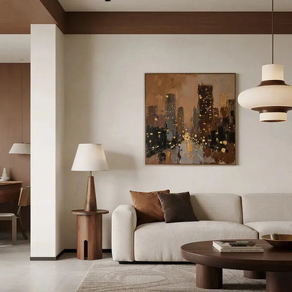 Warm Gold Cityscape Canvas-Textured Urban Skyline Wall Art-Artmeto Artmeto Wood wall art