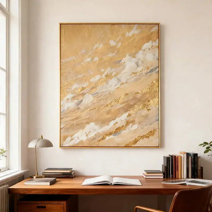 Warm Gold & Beige Luminous Impasto Textured Abstract Canvas Art Artmeto Wood wall art