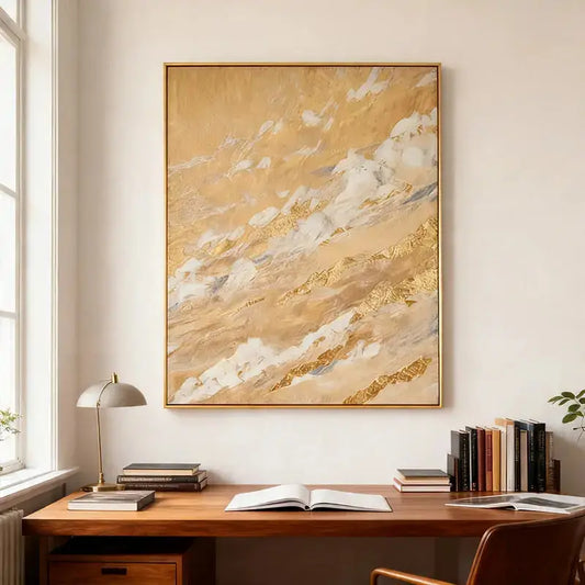 Warm Gold & Beige Luminous Impasto Textured Abstract Canvas Art Artmeto Wood wall art