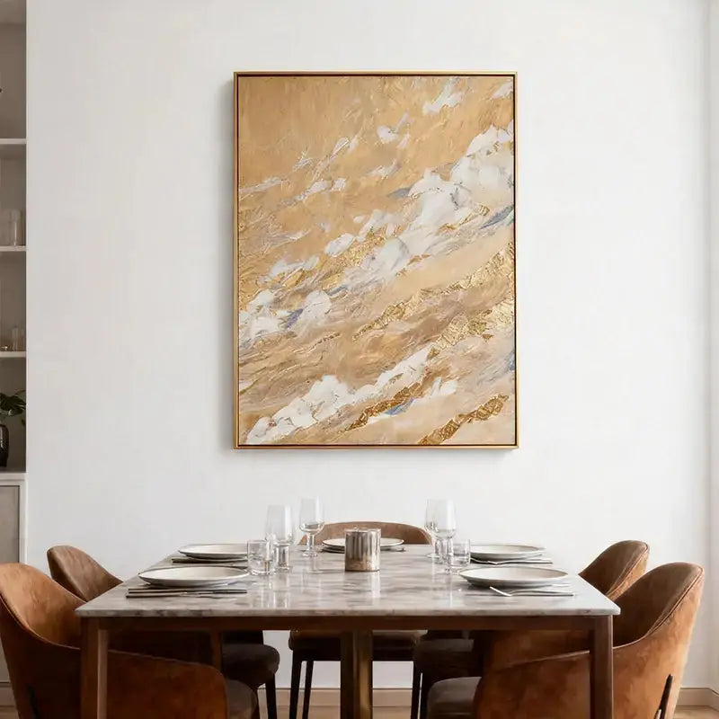 Warm Gold & Beige Luminous Impasto Textured Abstract Canvas Art Artmeto Wood wall art
