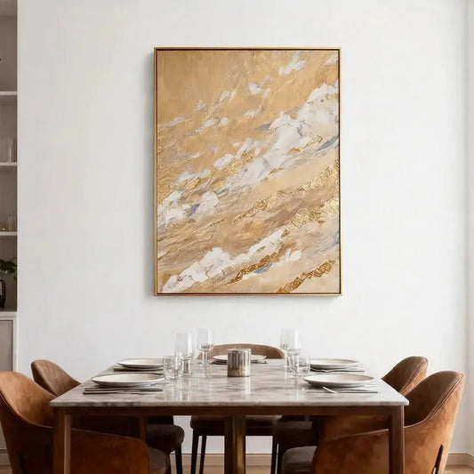 Warm Gold & Beige Luminous Impasto Textured Abstract Canvas Art Artmeto Wood wall art
