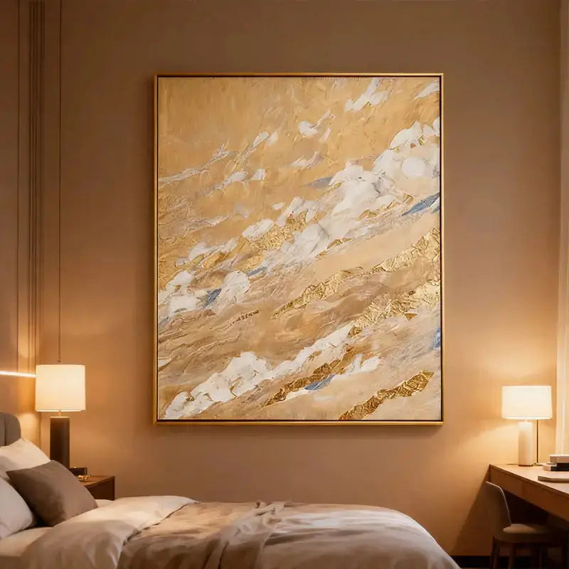 Warm Gold & Beige Luminous Impasto Textured Abstract Canvas Art Artmeto Wood wall art