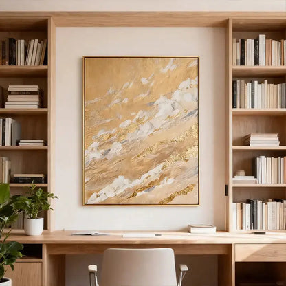 Warm Gold & Beige Luminous Impasto Textured Abstract Canvas Art Artmeto Wood wall art