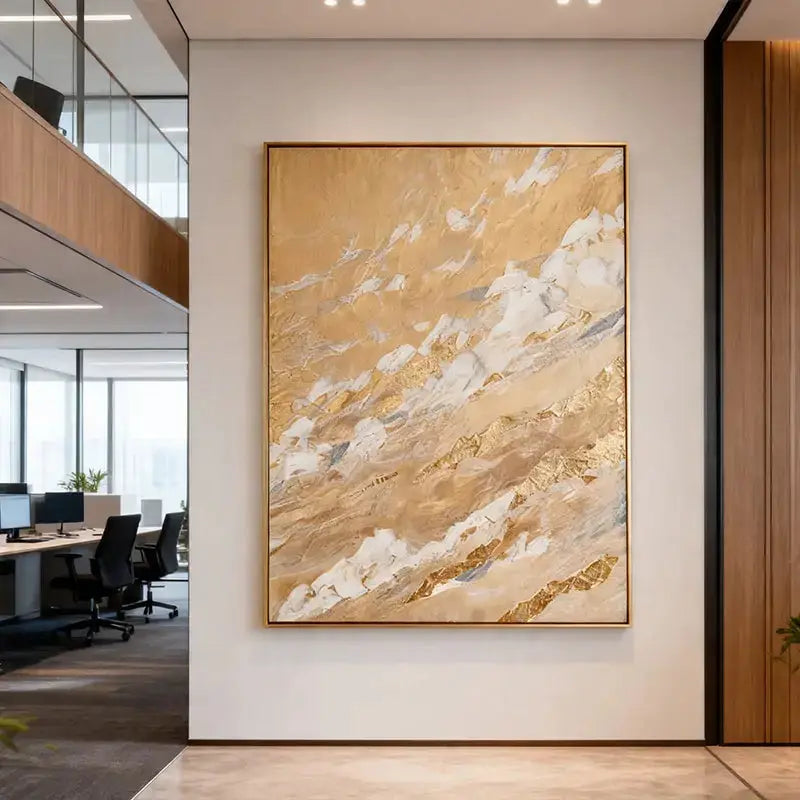 Warm Gold & Beige Luminous Impasto Textured Abstract Canvas Art Artmeto Wood wall art