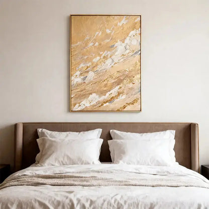 Warm Gold & Beige Luminous Impasto Textured Abstract Canvas Art Artmeto Wood wall art