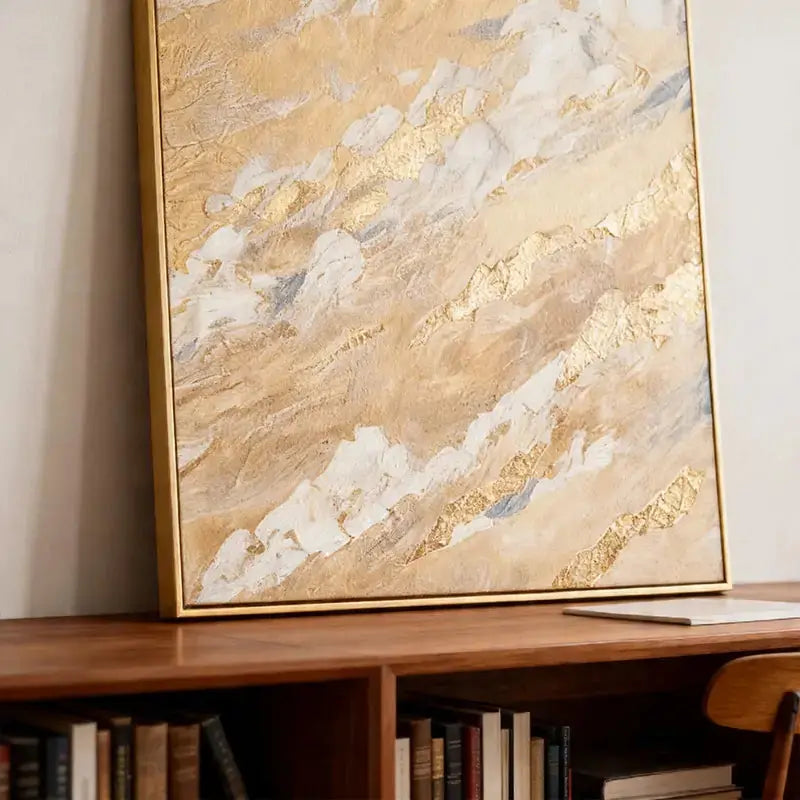 Warm Gold & Beige Luminous Impasto Textured Abstract Canvas Art Artmeto Wood wall art