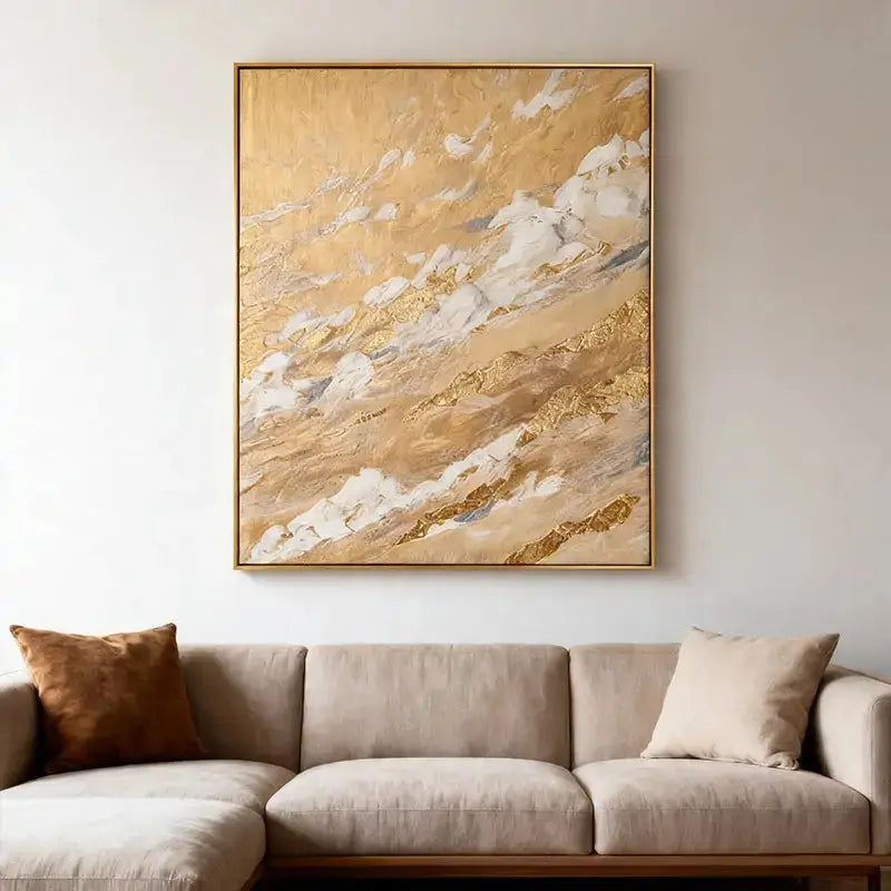 Warm Gold & Beige Luminous Impasto Textured Abstract Canvas Art Artmeto Wood wall art