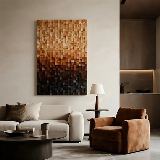 Warm Gradient 3D Wood Block Wall Art Minimalist Geometric Design Artmeto Wood wall art