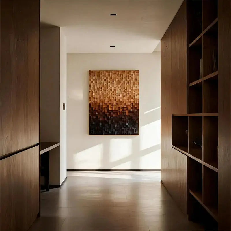 Warm Gradient 3D Wood Block Wall Art Minimalist Geometric Design Artmeto Wood wall art