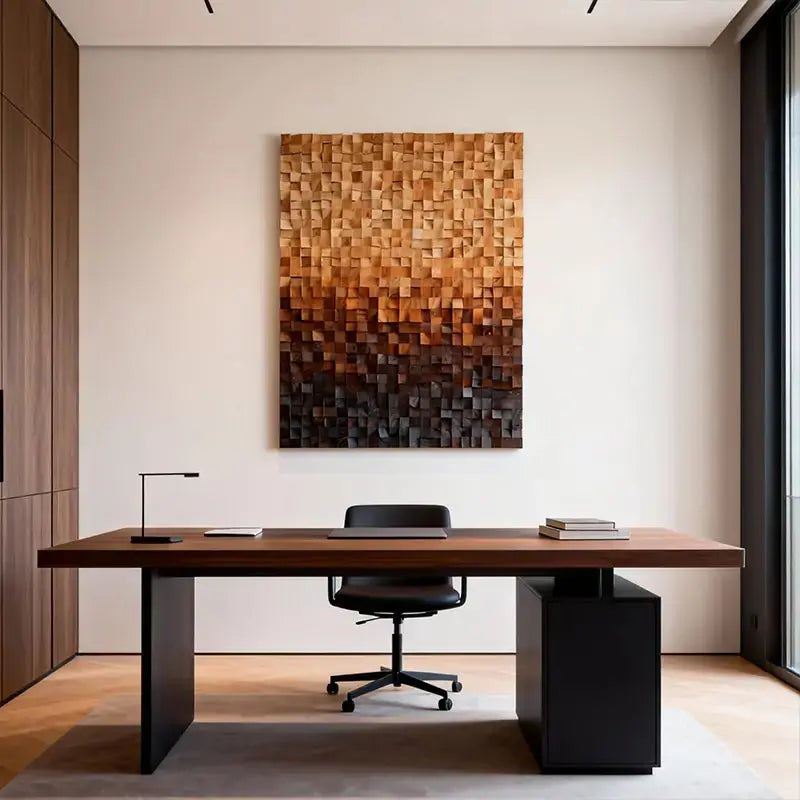 Warm Gradient 3D Wood Block Wall Art Minimalist Geometric Design Artmeto Wood wall art
