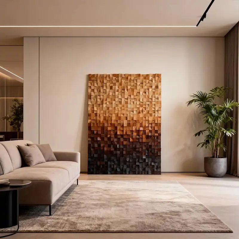 Warm Gradient 3D Wood Block Wall Art Minimalist Geometric Design Artmeto Wood wall art