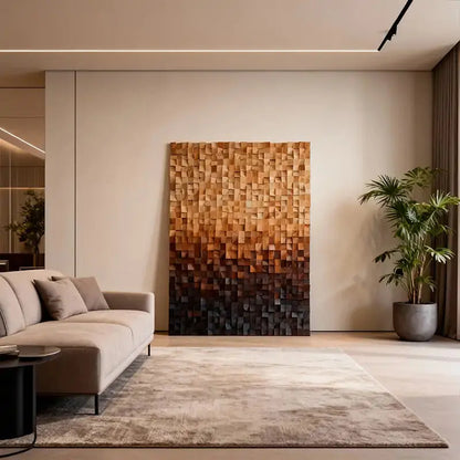 Warm Gradient 3D Wood Block Wall Art Minimalist Geometric Design Artmeto Wood wall art
