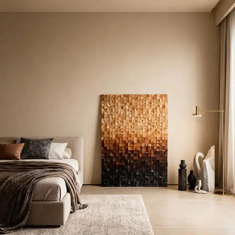 Warm Gradient 3D Wood Block Wall Art Minimalist Geometric Design Artmeto Wood wall art