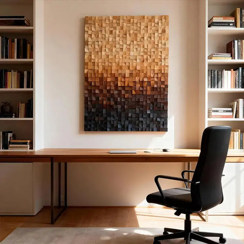 Warm Gradient 3D Wood Block Wall Art Minimalist Geometric Design Artmeto Wood wall art