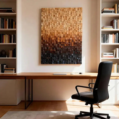 Warm Gradient 3D Wood Block Wall Art Minimalist Geometric Design Artmeto Wood wall art