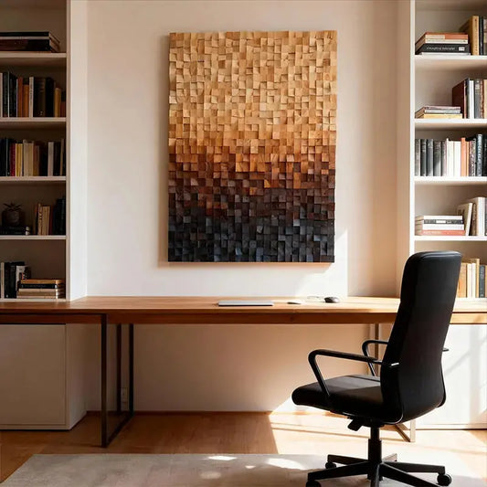 Warm Gradient 3D Wood Block Wall Art Minimalist Geometric Design Artmeto Wood wall art