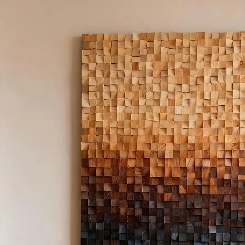 Warm Gradient 3D Wood Block Wall Art Minimalist Geometric Design Artmeto Wood wall art