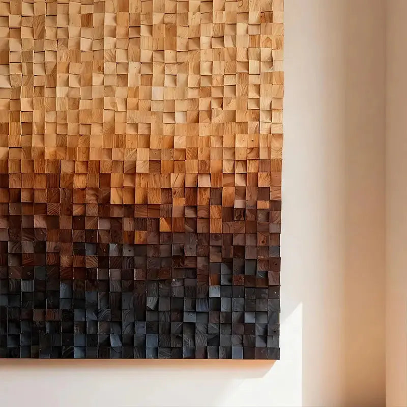 Warm Gradient 3D Wood Block Wall Art Minimalist Geometric Design Artmeto Wood wall art