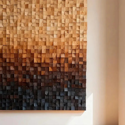 Warm Gradient 3D Wood Block Wall Art Minimalist Geometric Design Artmeto Wood wall art