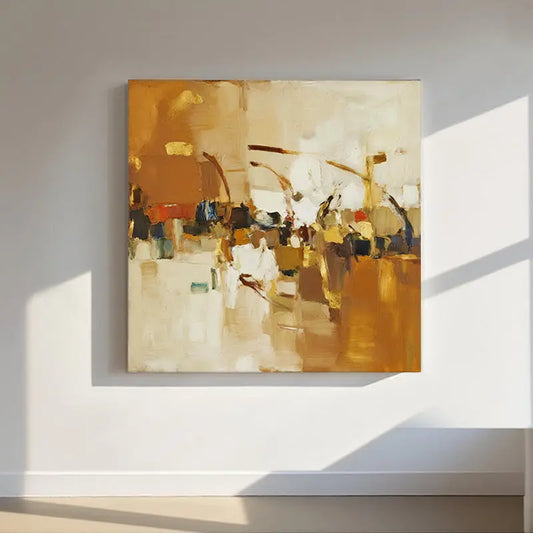 Warm Ochre Abstract Canvas-Modern Textured Wall Art-Artmeto Artmeto Wood wall art