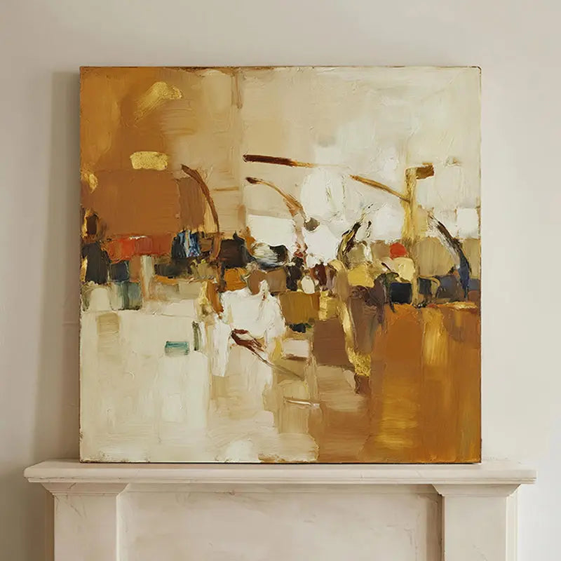 Warm Ochre Abstract Canvas-Modern Textured Wall Art-Artmeto Artmeto Wood wall art