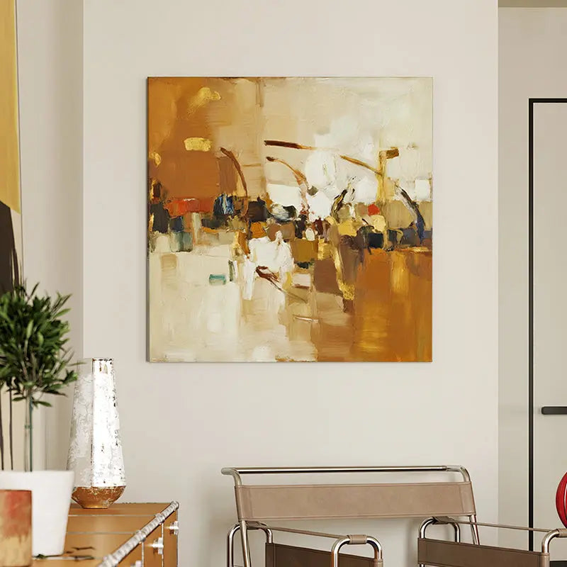 Warm Ochre Abstract Canvas-Modern Textured Wall Art-Artmeto Artmeto Wood wall art