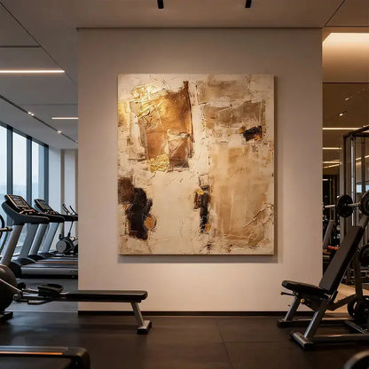 Warm Taupe & Gold Leaf Textured Minimalist Wall Decor with Black Accents Artmeto Wood wall art