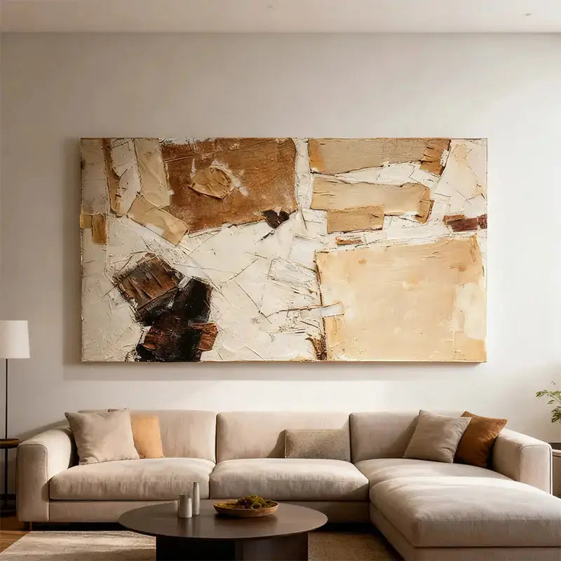 Warm Terracotta & Cream Layered Abstract Impasto Canvas Art Artmeto Wood wall art