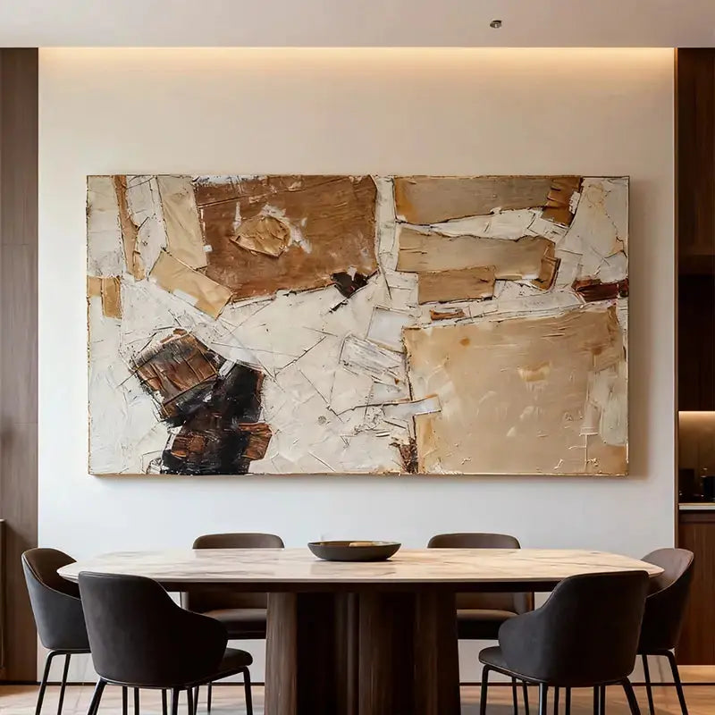 Warm Terracotta & Cream Layered Abstract Impasto Canvas Art Artmeto Wood wall art