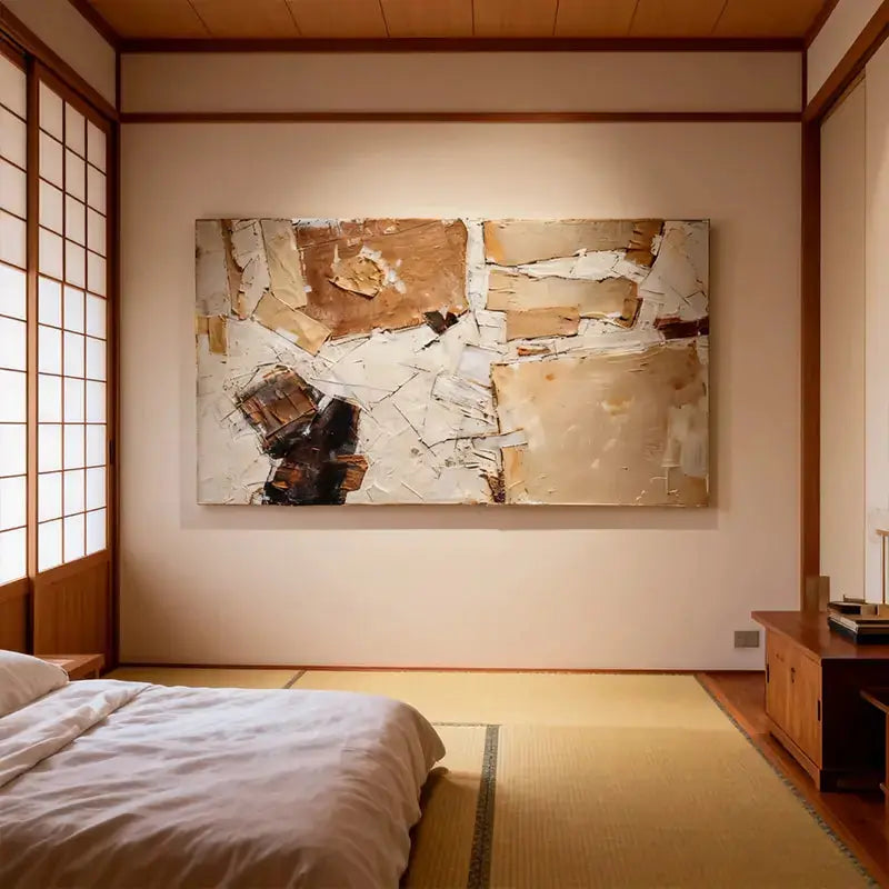 Warm Terracotta & Cream Layered Abstract Impasto Canvas Art Artmeto Wood wall art