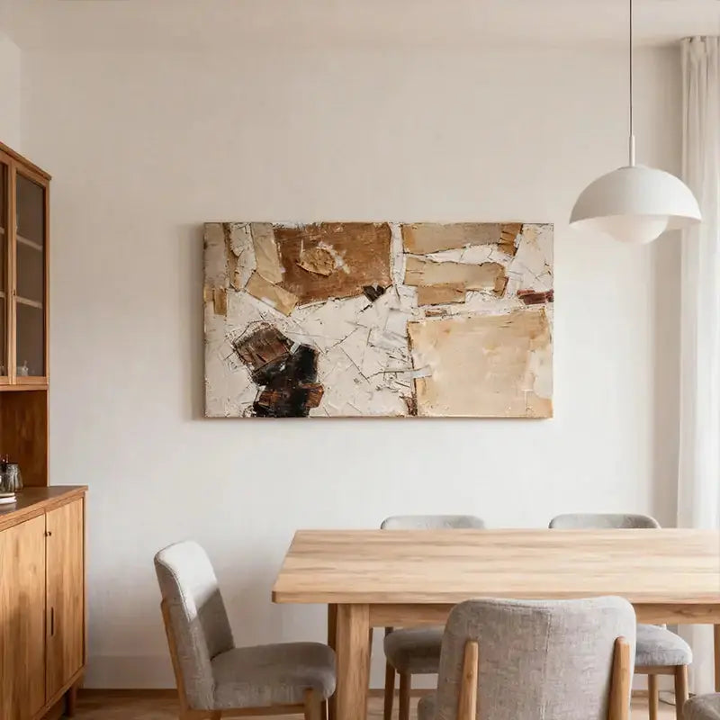 Warm Terracotta & Cream Layered Abstract Impasto Canvas Art Artmeto Wood wall art