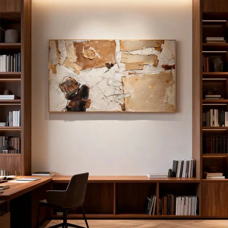 Warm Terracotta & Cream Layered Abstract Impasto Canvas Art Artmeto Wood wall art