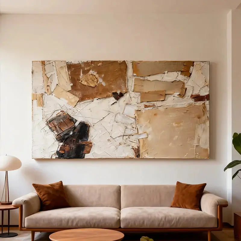 Warm Terracotta & Cream Layered Abstract Impasto Canvas Art Artmeto Wood wall art