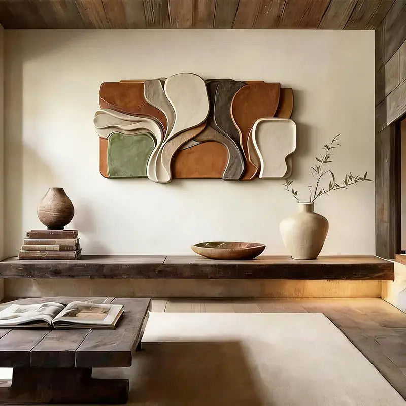 Warm Terracotta & Sage Abstract Layered Fluid Form Modern Wall Art Artmeto Wood wall art