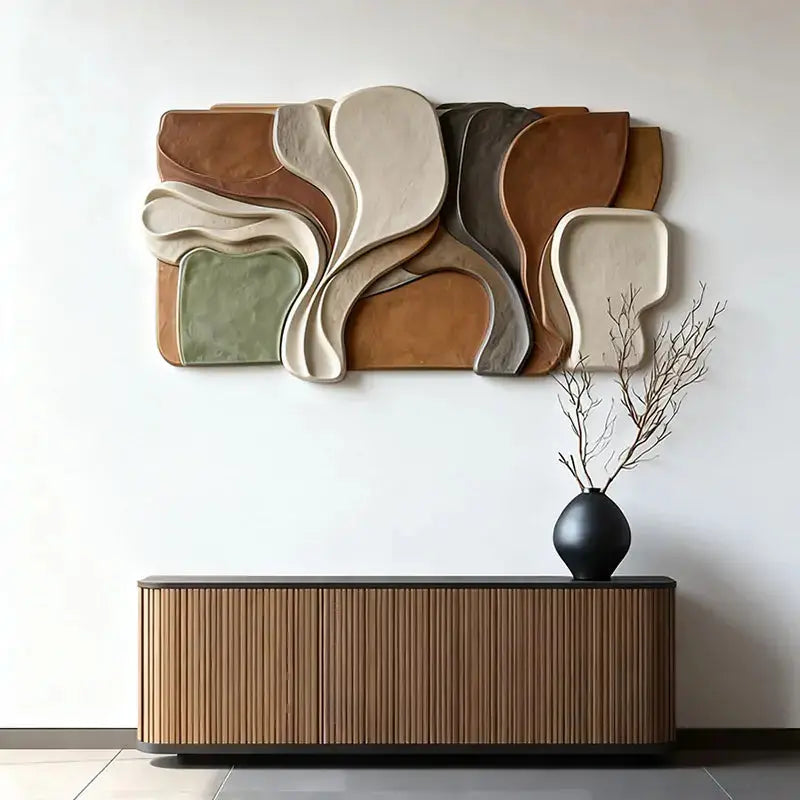 Warm Terracotta & Sage Abstract Layered Fluid Form Modern Wall Art Artmeto Wood wall art