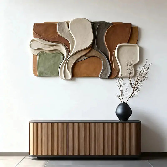 Warm Terracotta & Sage Abstract Layered Fluid Form Modern Wall Art Artmeto Wood wall art