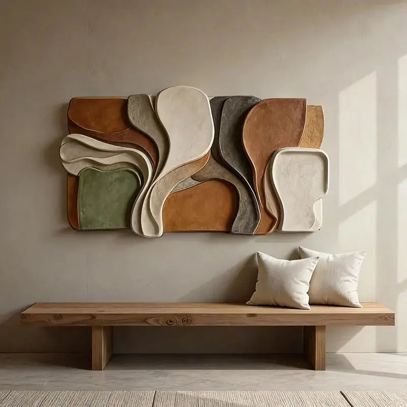 Warm Terracotta & Sage Abstract Layered Fluid Form Modern Wall Art Artmeto Wood wall art